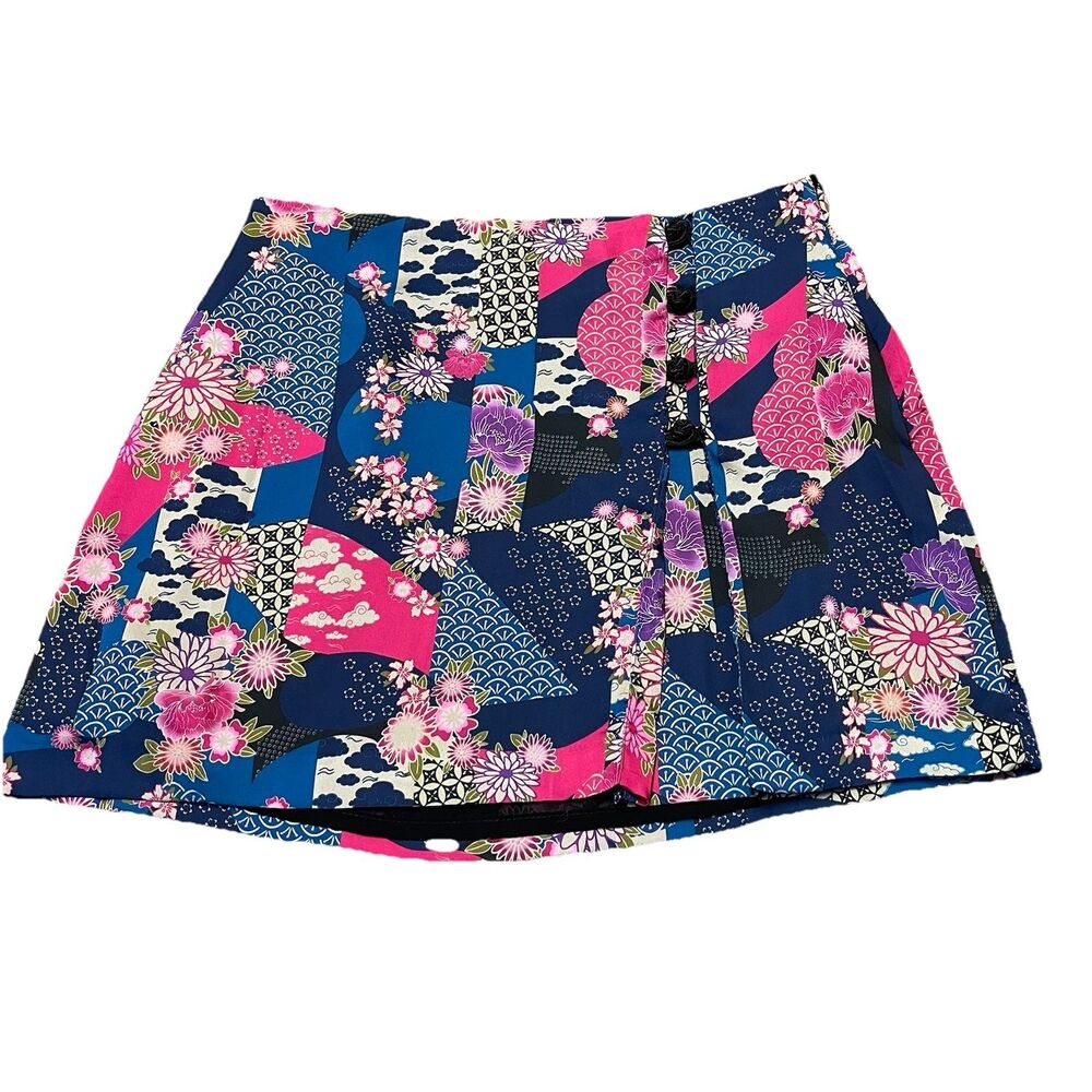 Zara Skirt Size M Mini Floral Oriental Inspired Design Black Multi LINED EUC